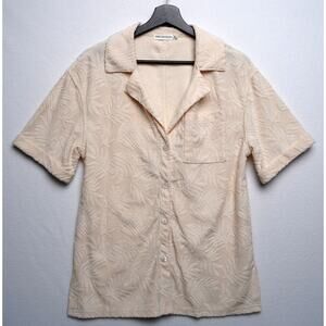Avec Les Filles Beige Tropical Palms Texture Shirt Size XS White Lotus Resort